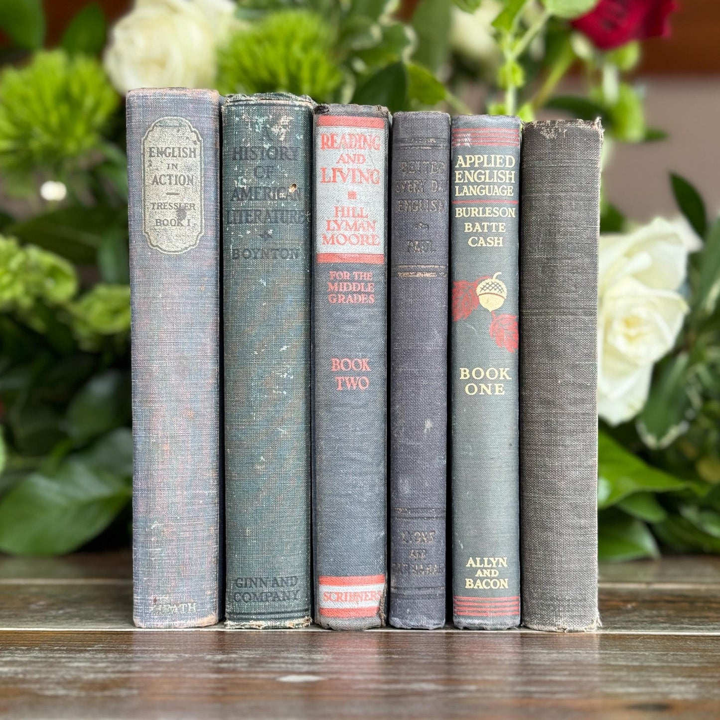 Vintage Blue English Literature Textbook Set for Dark Academia Shelf Styling - Pretty Old Books