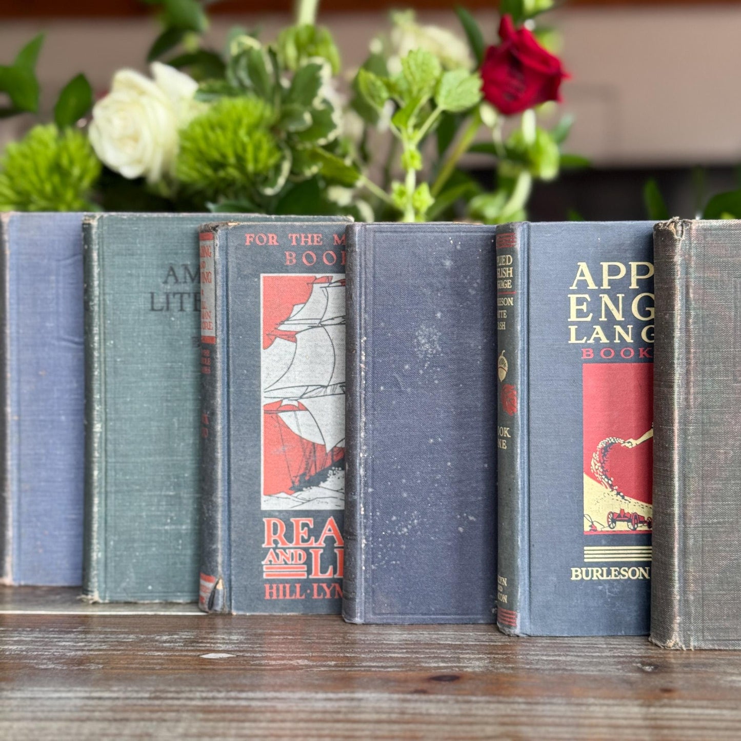 Vintage Blue English Literature Textbook Set for Dark Academia Shelf Styling - Pretty Old Books