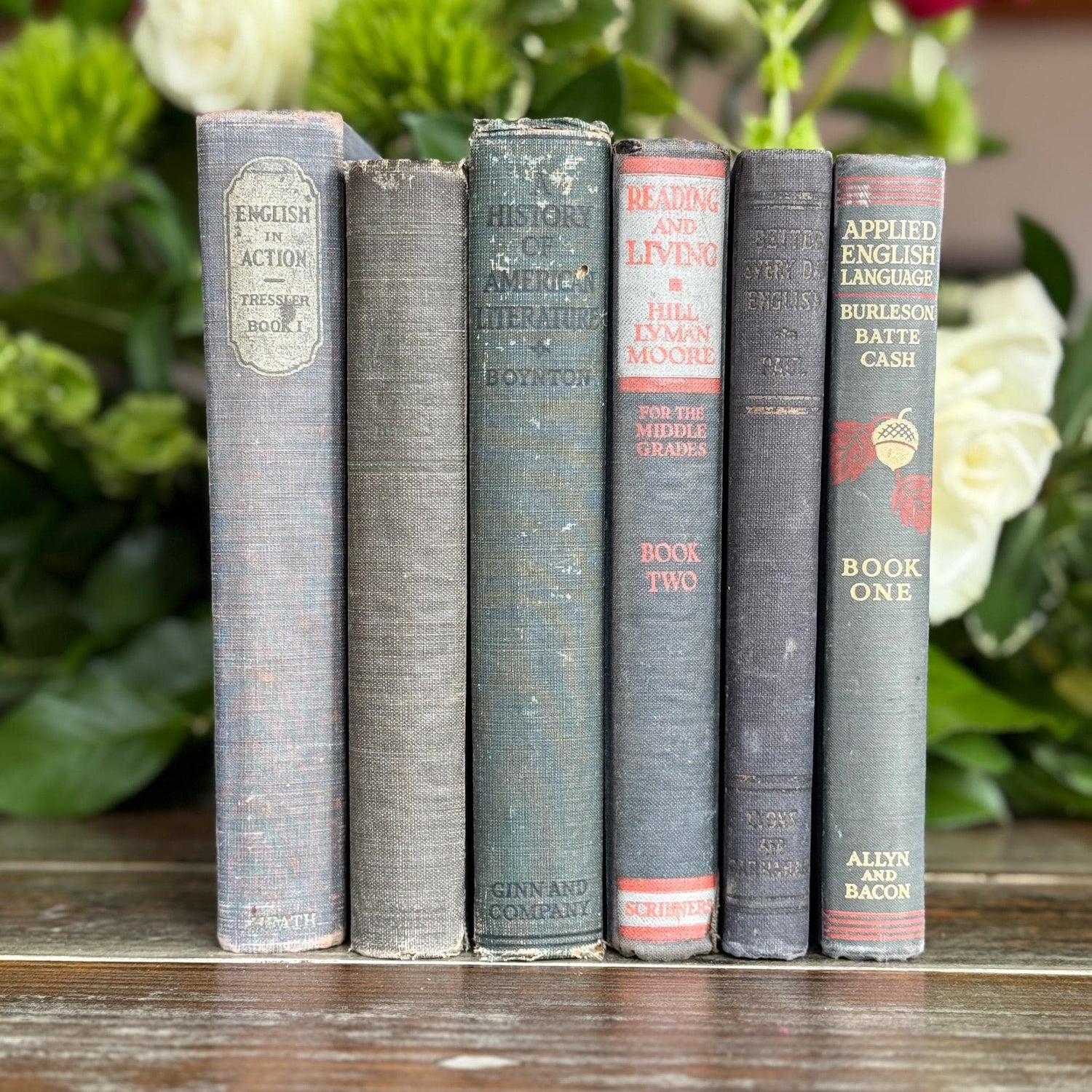 Vintage Blue English Literature Textbook Set for Dark Academia Shelf Styling - Pretty Old Books