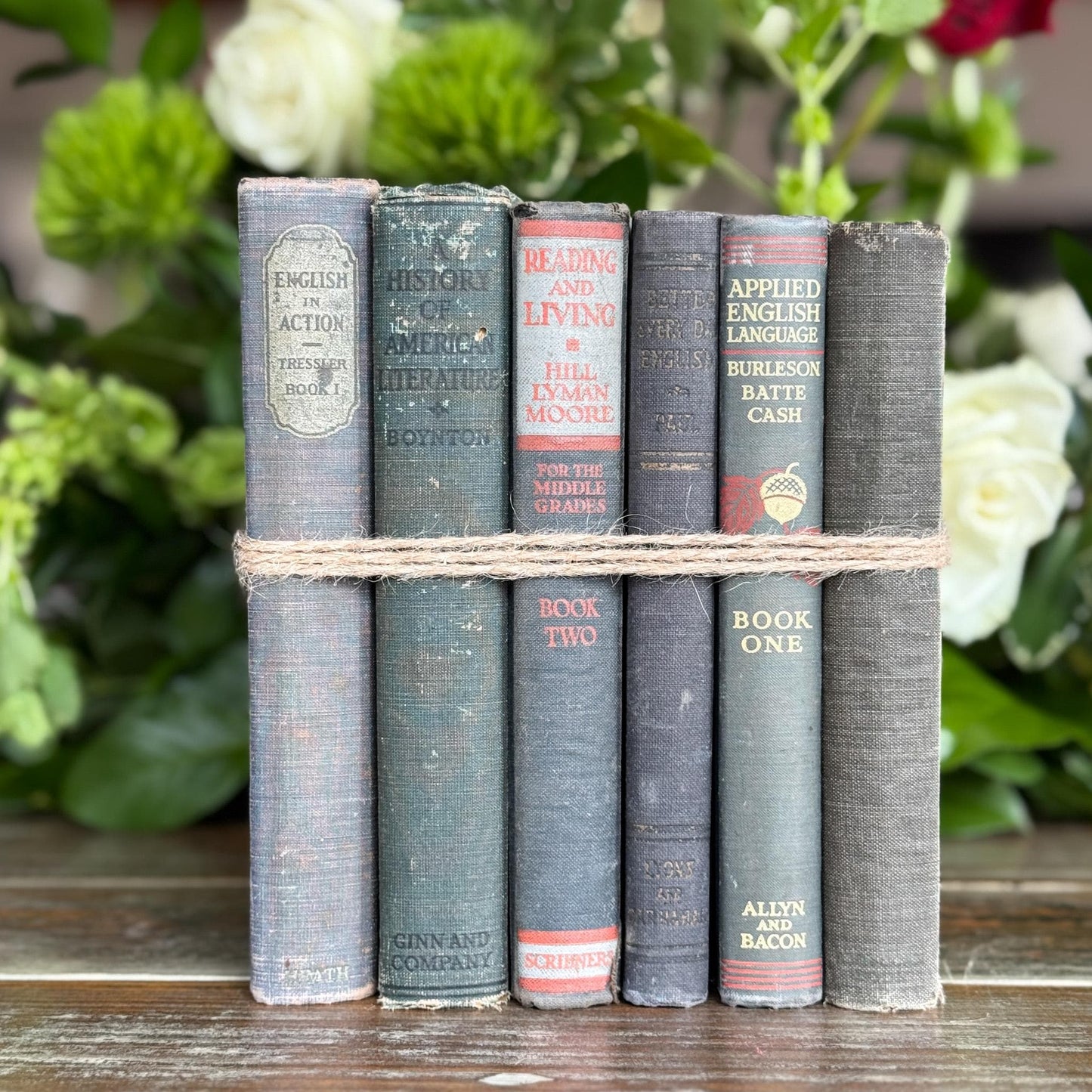 Vintage Blue English Literature Textbook Set for Dark Academia Shelf Styling - Pretty Old Books