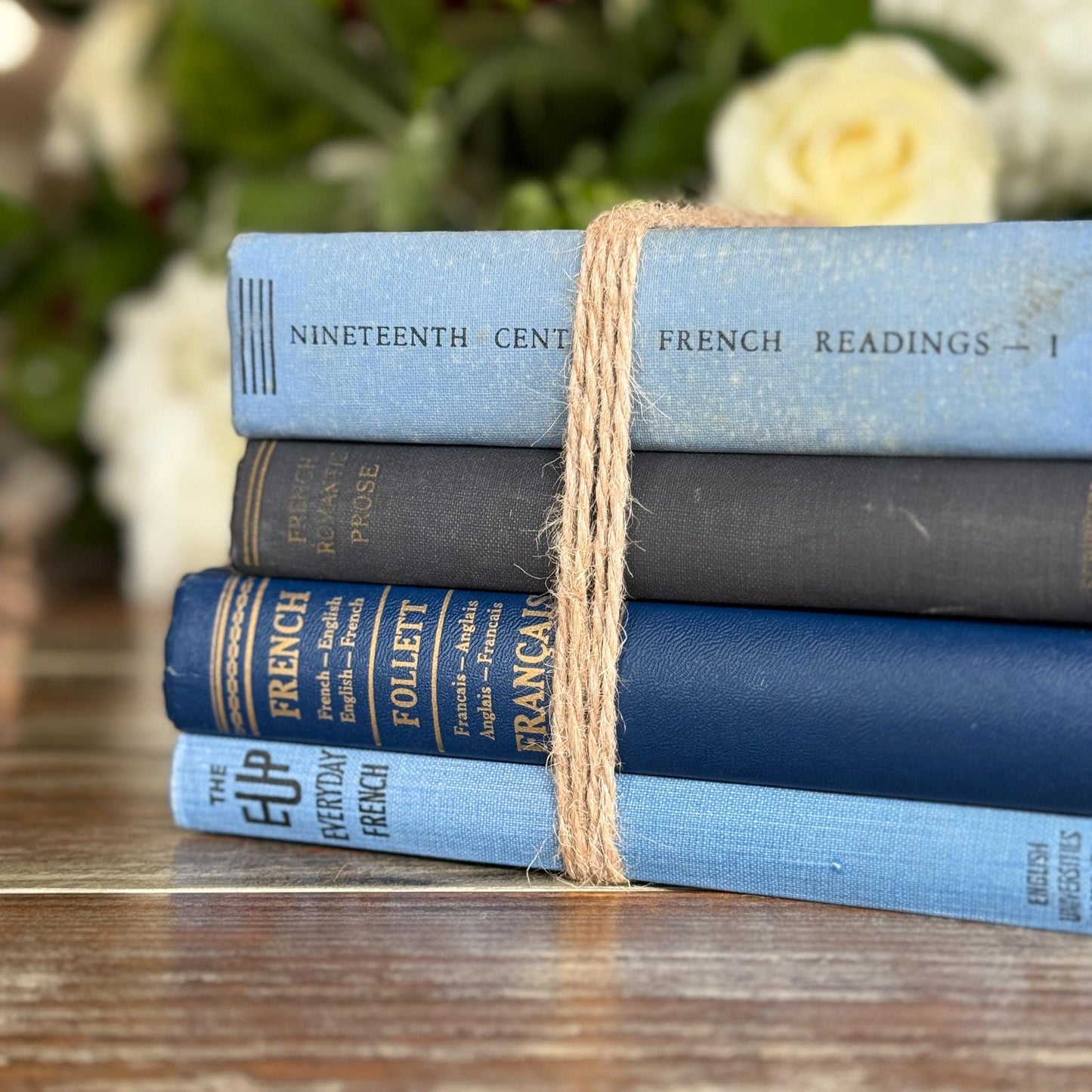 Vintage Blue French Language Small Book Bundle for Decor - Pretty Old Books