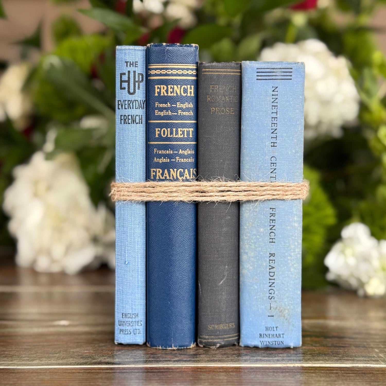 Vintage Blue French Language Small Book Bundle for Decor - Pretty Old Books