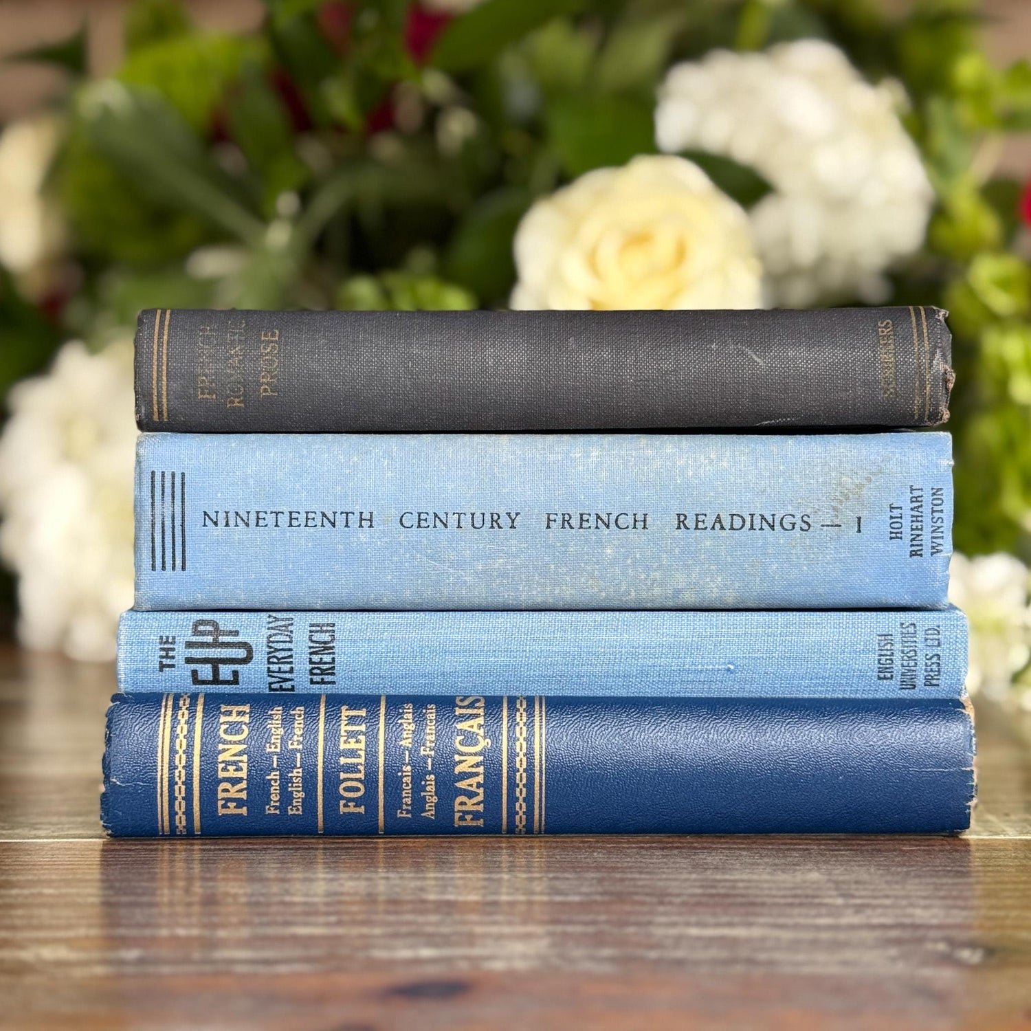 Vintage Blue French Language Small Book Bundle for Decor - Pretty Old Books