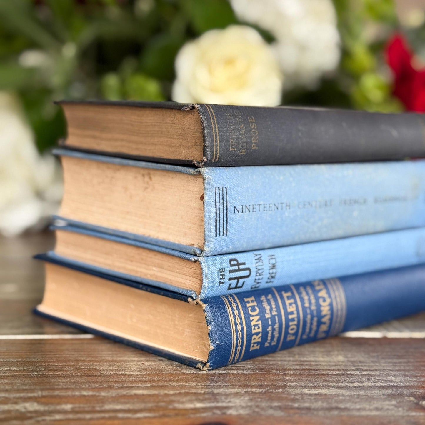 Vintage Blue French Language Small Book Bundle for Decor - Pretty Old Books