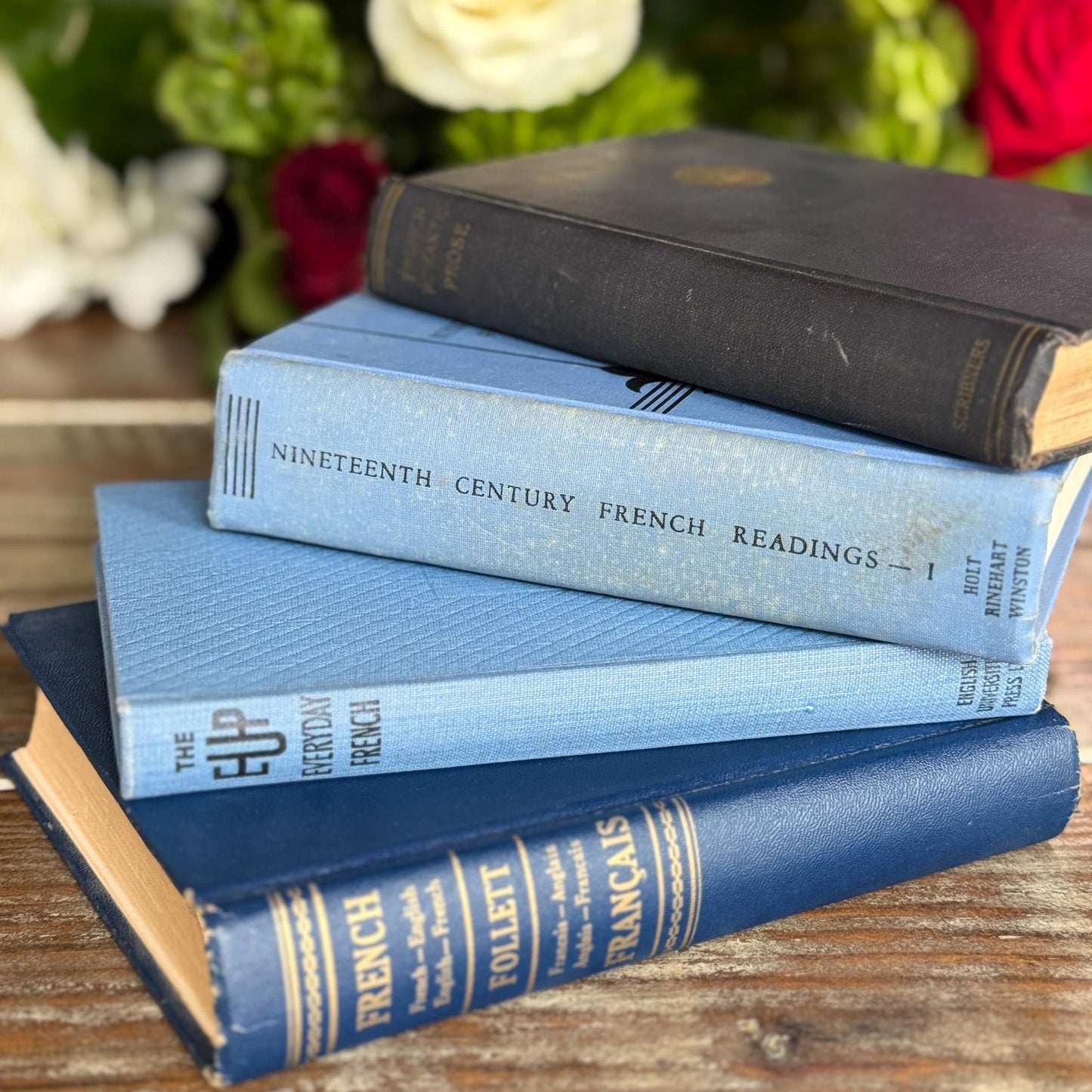 Vintage Blue French Language Small Book Bundle for Decor - Pretty Old Books