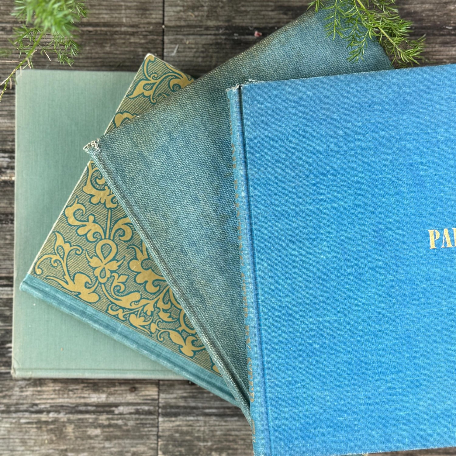 Vintage Blue Gray Oversized Art, Design, and Literature Book Bundle for Coffee Table Decor - Pretty Old Books