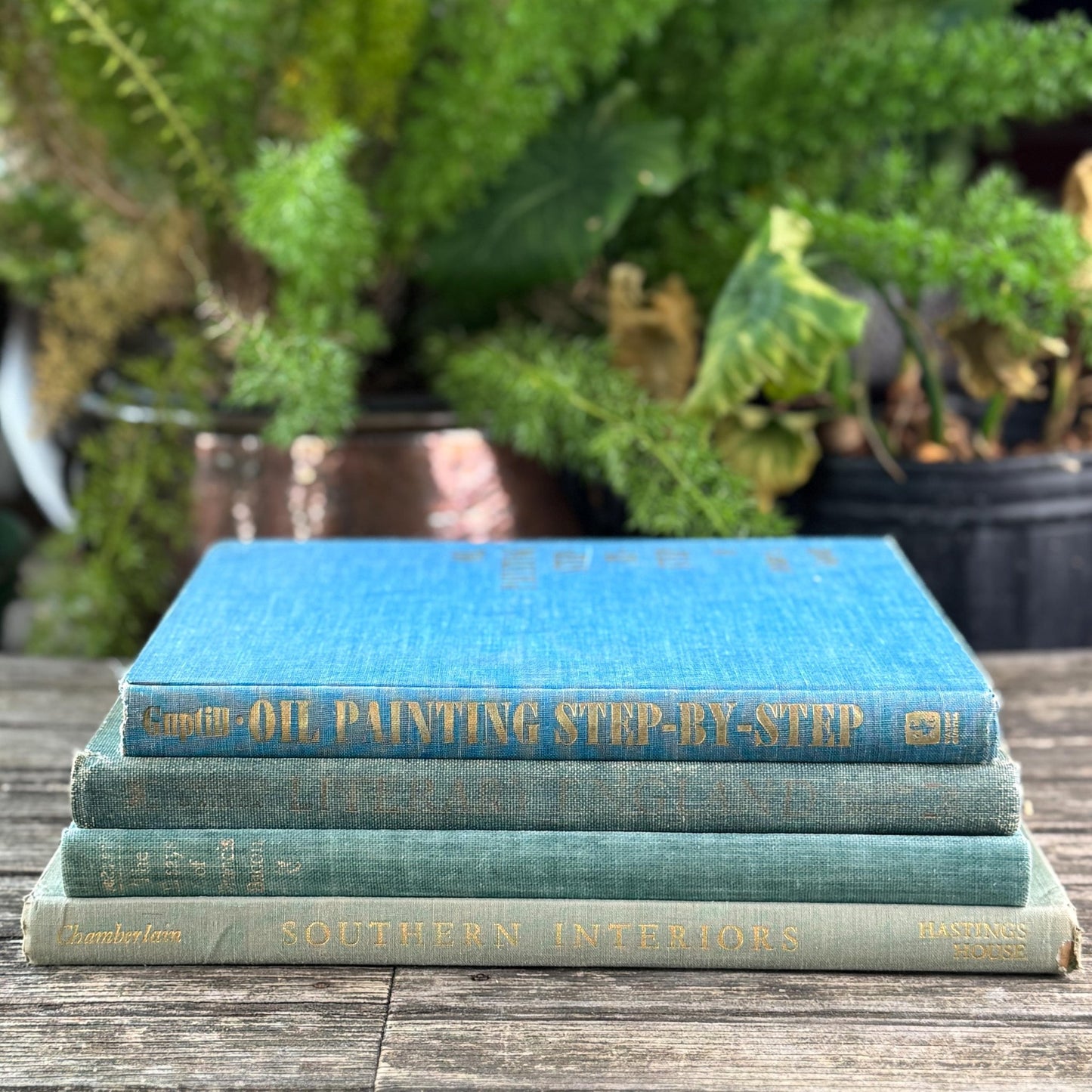 Vintage Blue Gray Oversized Art, Design, and Literature Book Bundle for Coffee Table Decor - Pretty Old Books