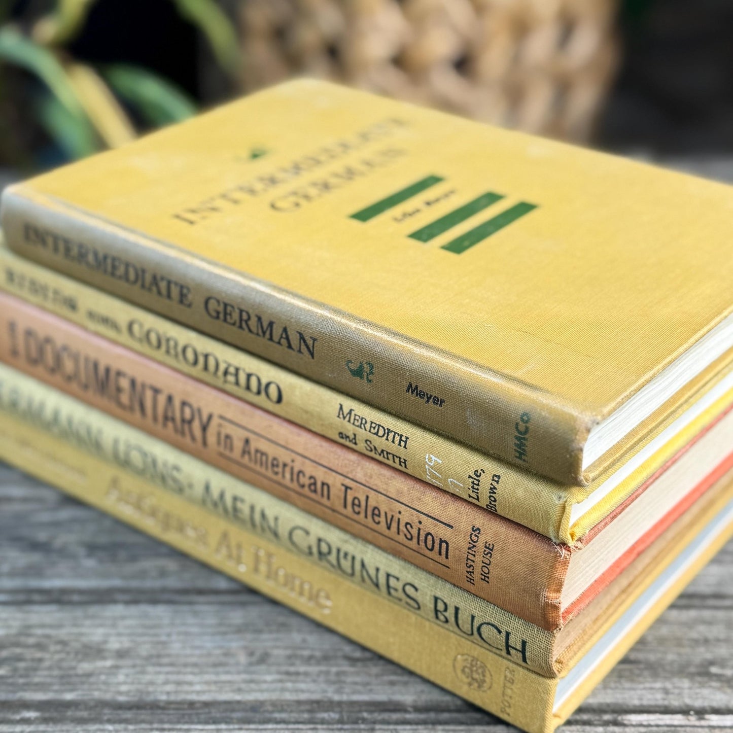 Vintage Book Bundle in Mustard, Golden Yellow & Pale Orange Oversized Hardcovers - Pretty Old Books