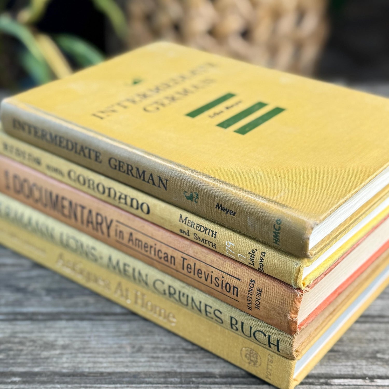 Vintage Book Bundle in Mustard, Golden Yellow & Pale Orange Oversized Hardcovers - Pretty Old Books