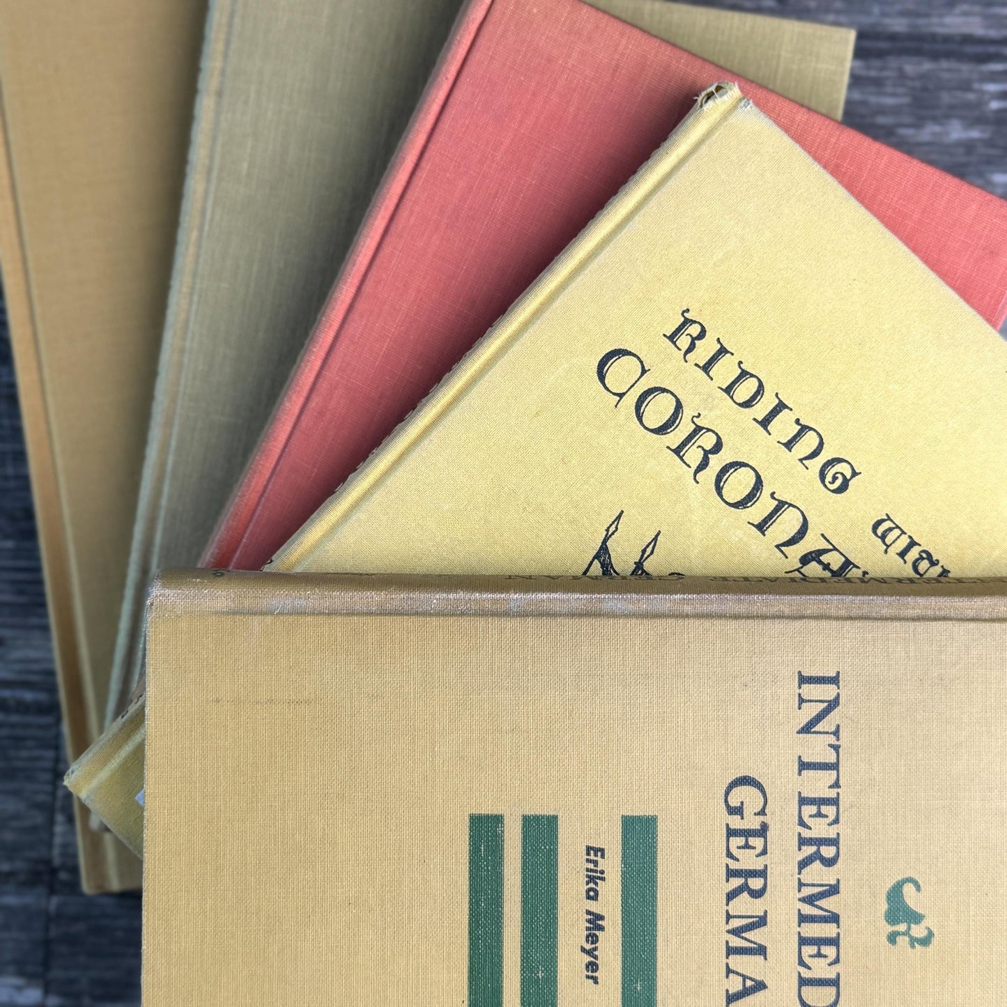 Vintage Book Bundle in Mustard, Golden Yellow & Pale Orange Oversized Hardcovers - Pretty Old Books