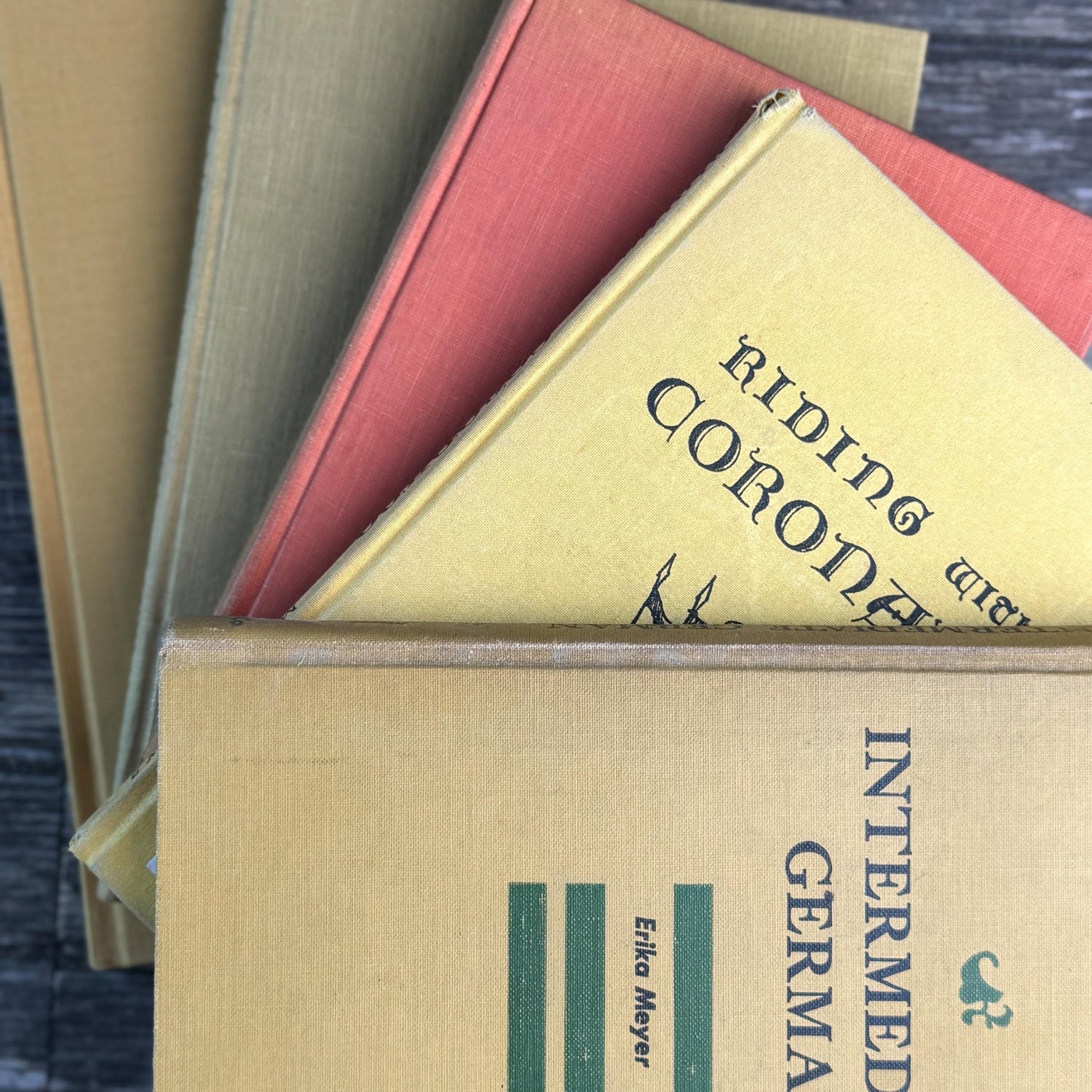 Vintage Book Bundle in Mustard, Golden Yellow & Pale Orange Oversized Hardcovers - Pretty Old Books