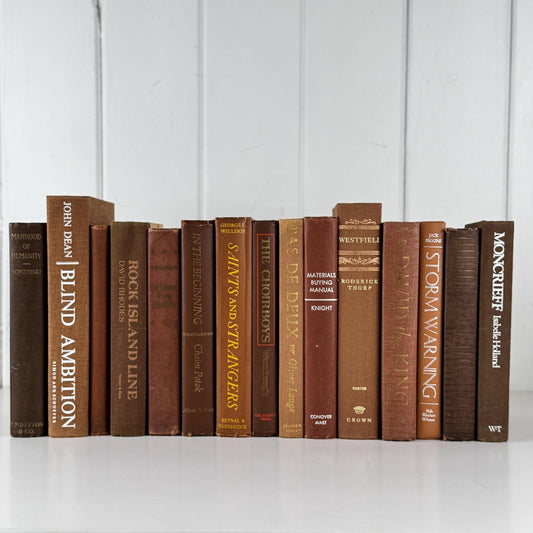 Vintage Brown Book Set, Autumn Rustic Bookshelf Decor, Shelf Styling Books by Color in Brown & Rust Tones - Pretty Old Books