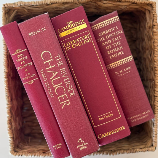 Vintage Burgundy and Mauve Oversized Decorative Books - Pretty Old Books