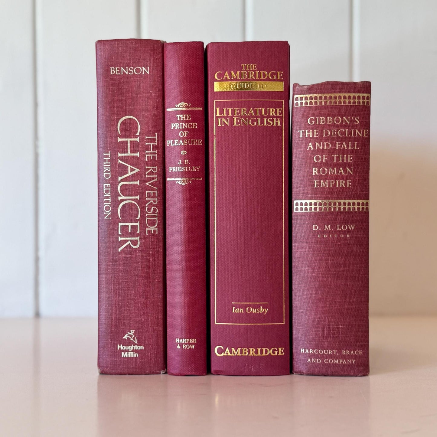 Vintage Burgundy and Mauve Oversized Decorative Books - Pretty Old Books