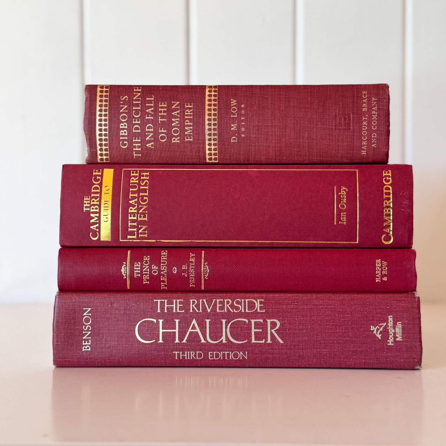 Vintage Burgundy and Mauve Oversized Decorative Books - Pretty Old Books