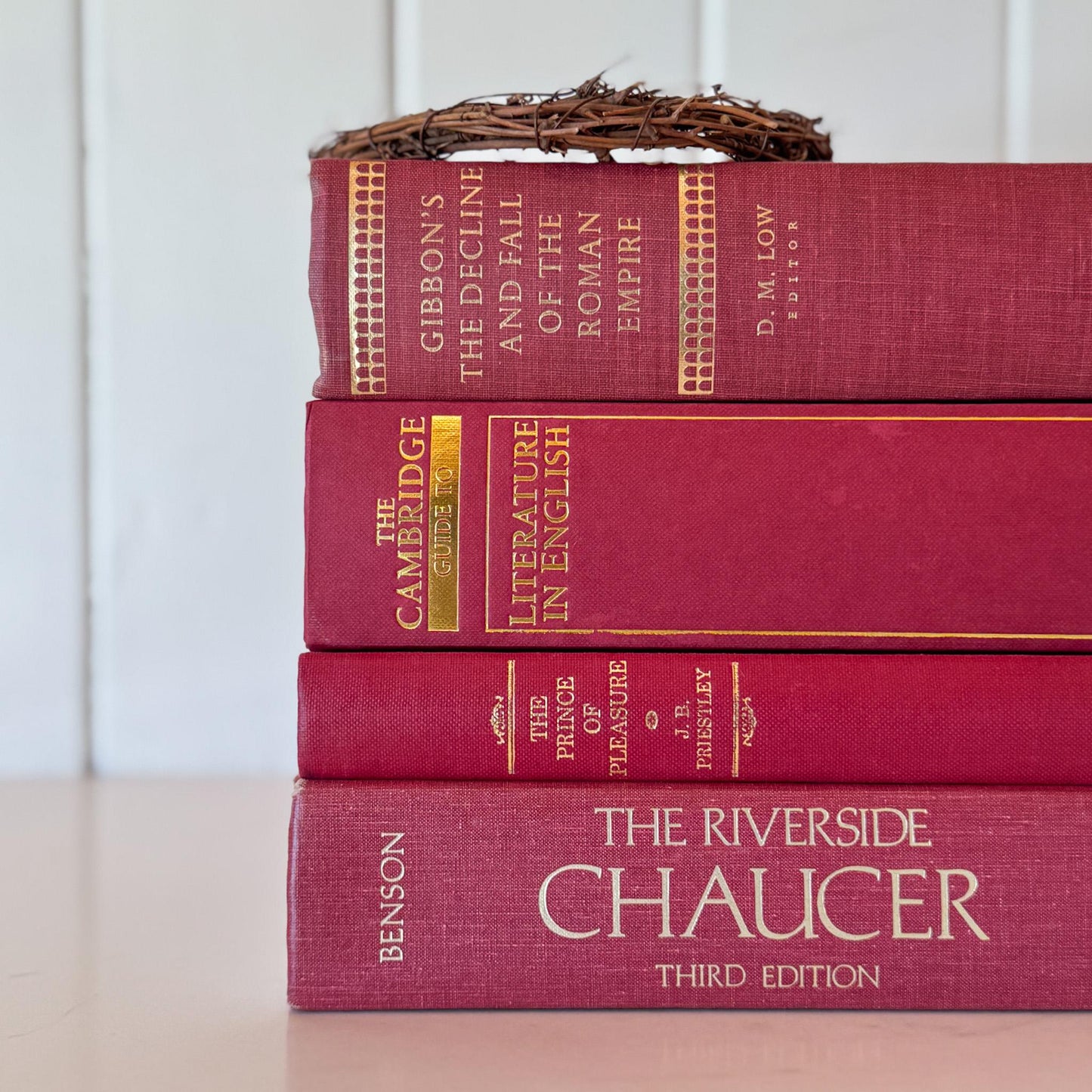 Vintage Burgundy and Mauve Oversized Decorative Books - Pretty Old Books