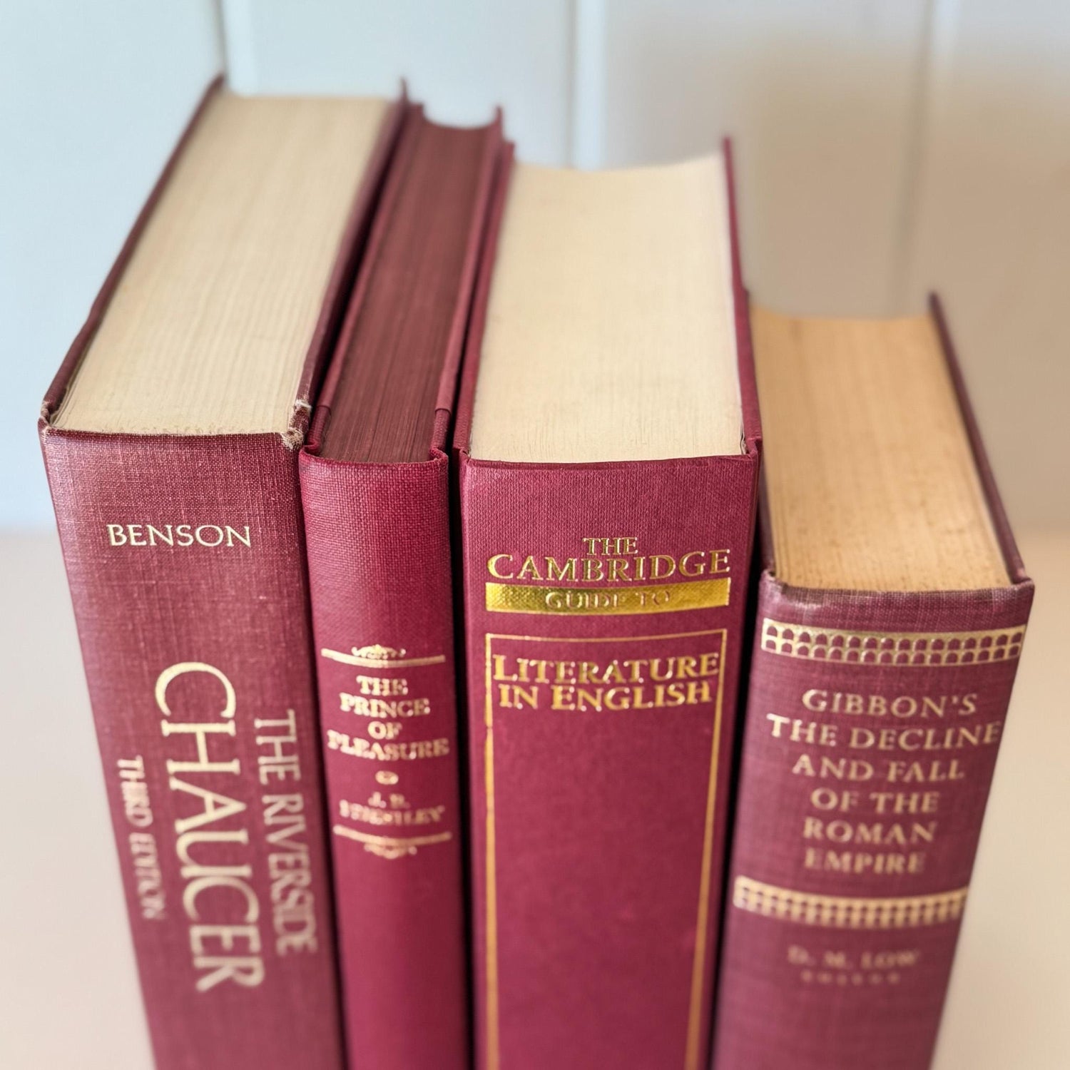 Vintage Burgundy and Mauve Oversized Decorative Books - Pretty Old Books