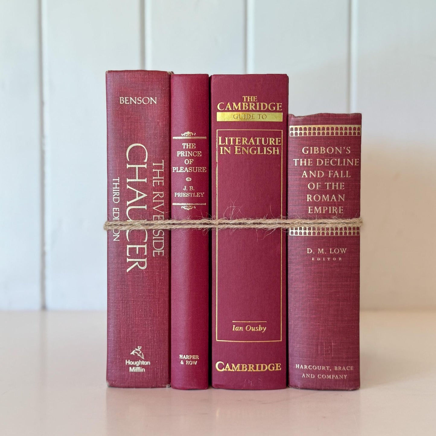 Vintage Burgundy and Mauve Oversized Decorative Books - Pretty Old Books