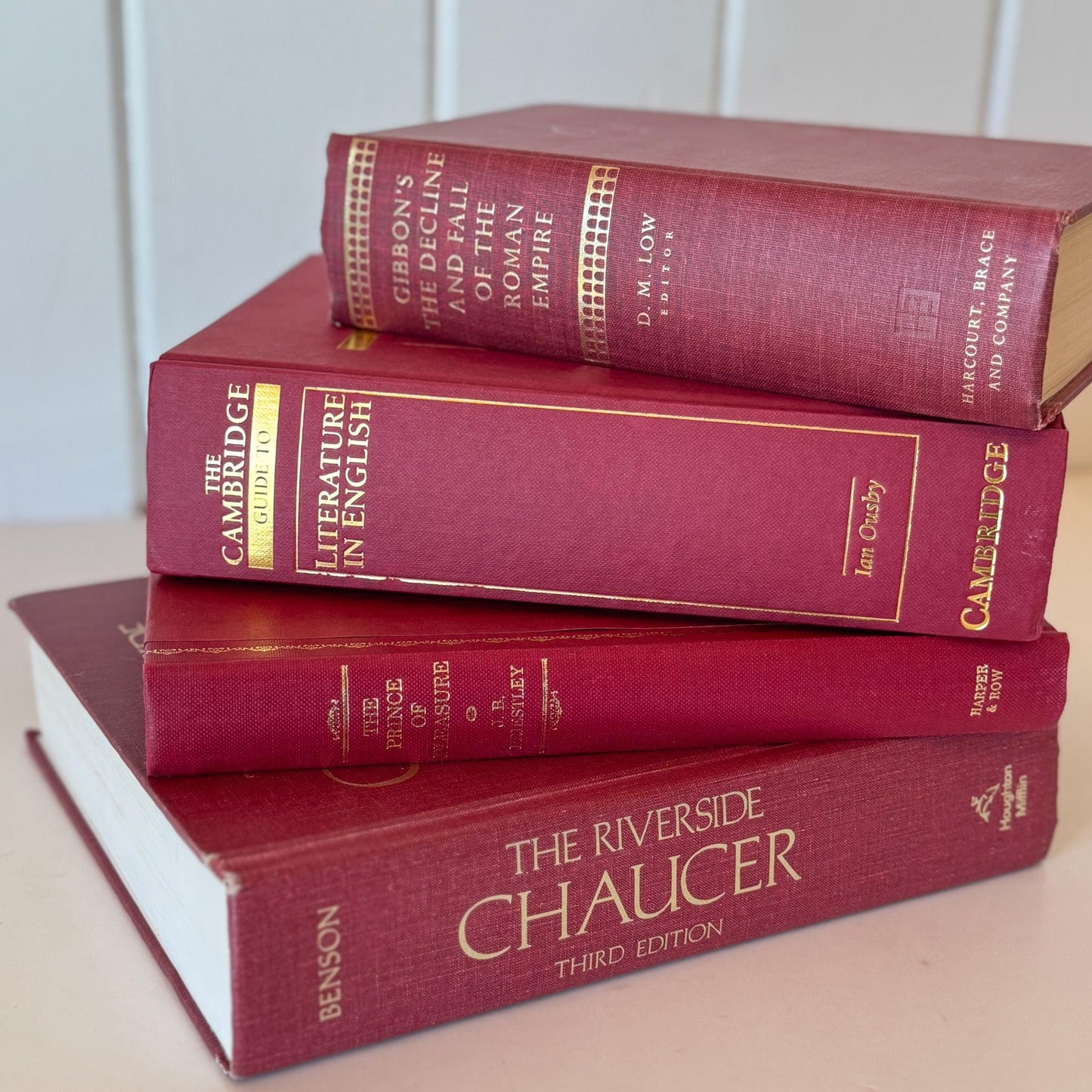 Vintage Burgundy and Mauve Oversized Decorative Books - Pretty Old Books