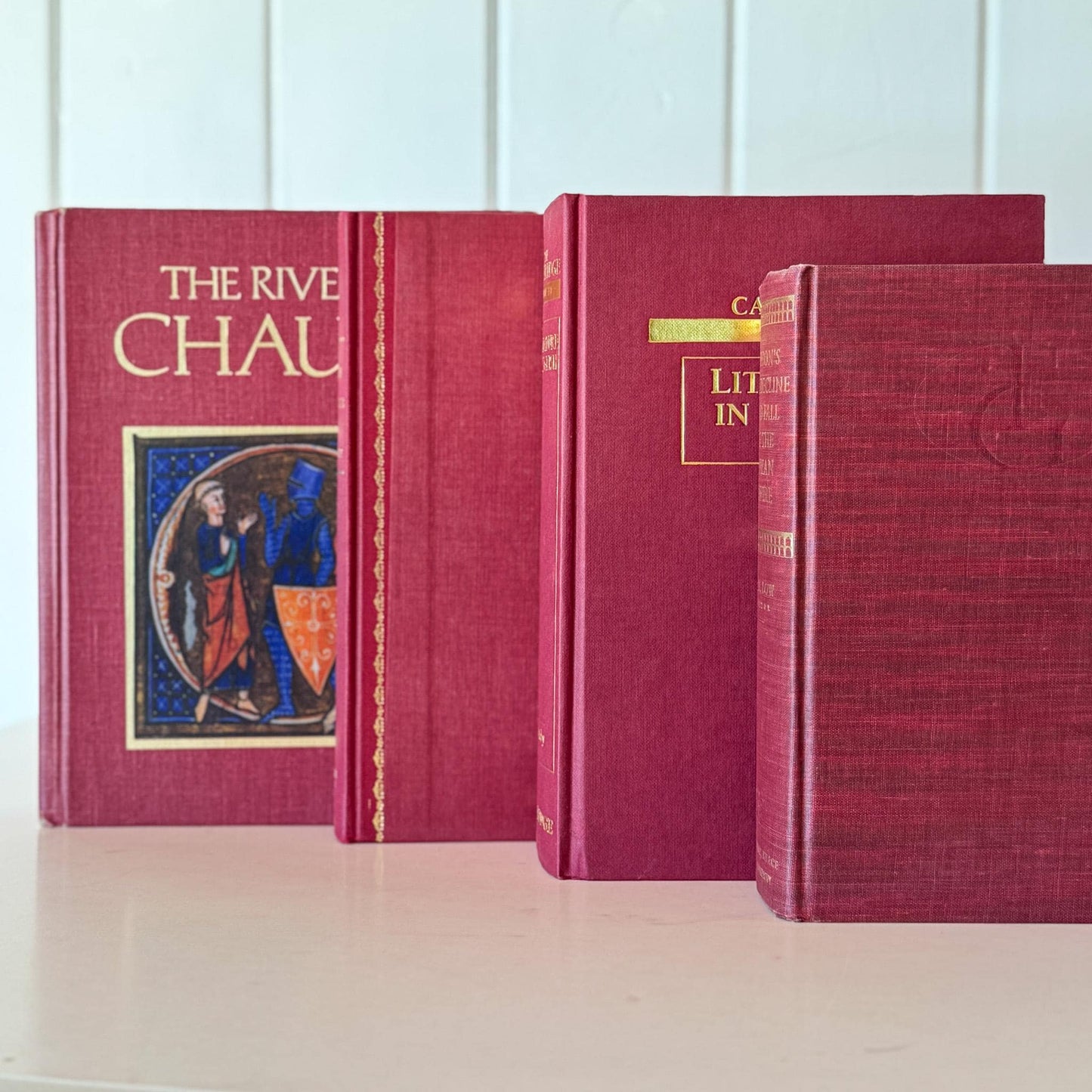 Vintage Burgundy and Mauve Oversized Decorative Books - Pretty Old Books