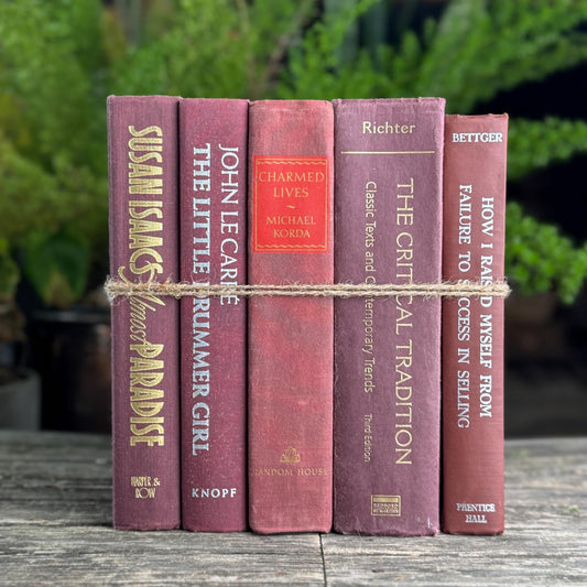 Vintage Burgundy Large Decorative Books for Shelf Styling - Pretty Old Books
