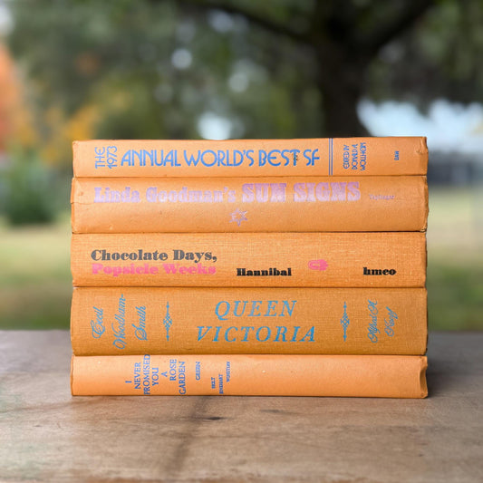 Vintage Butterscotch Tangerine Orange Decorative Books for Retro 1960s Shelf Styling - Pretty Old Books