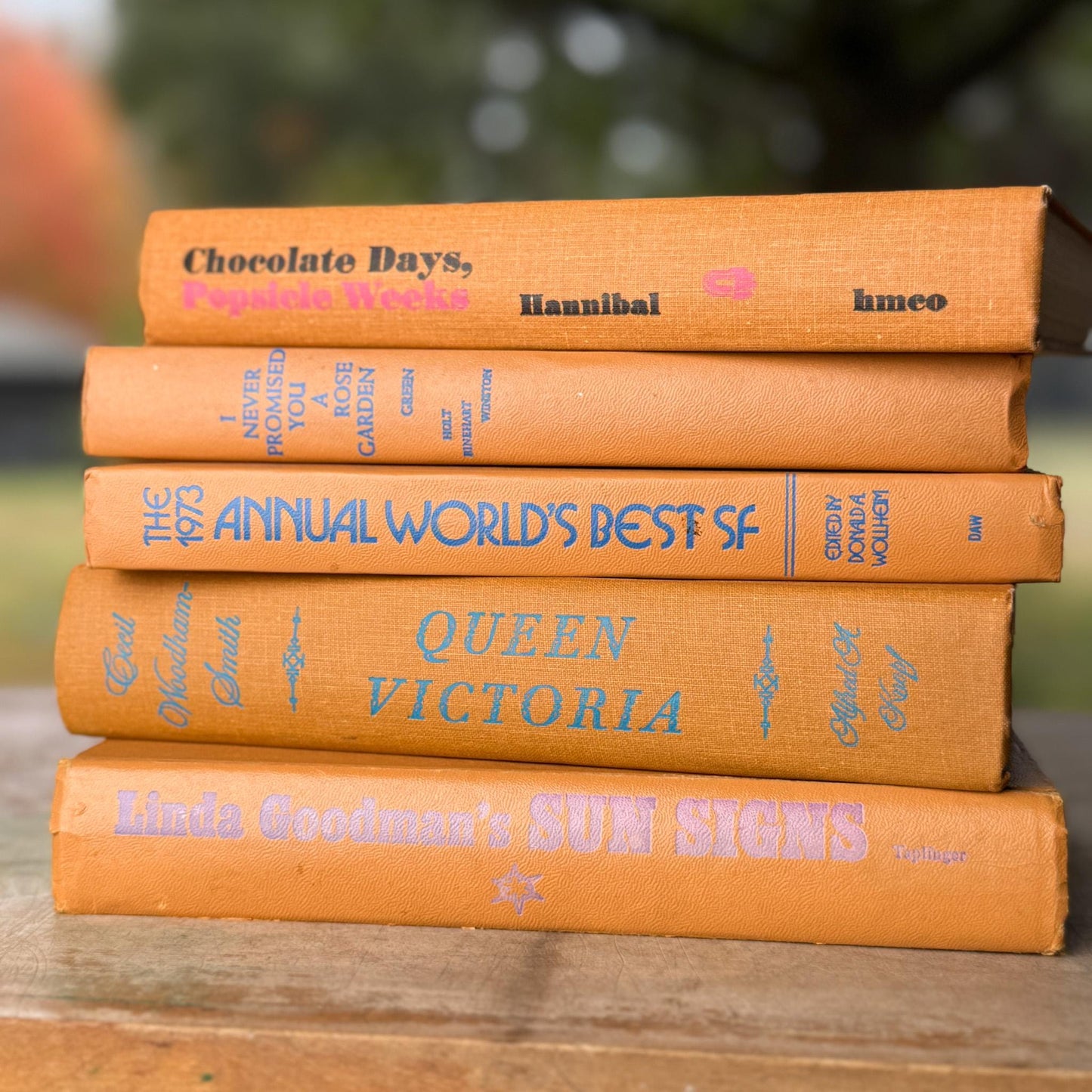 Vintage Butterscotch Tangerine Orange Decorative Books for Retro 1960s Shelf Styling - Pretty Old Books