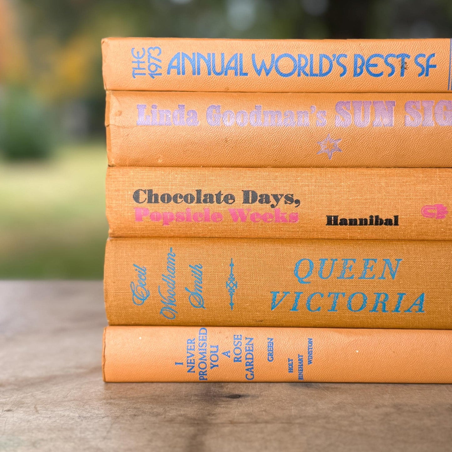 Vintage Butterscotch Tangerine Orange Decorative Books for Retro 1960s Shelf Styling - Pretty Old Books