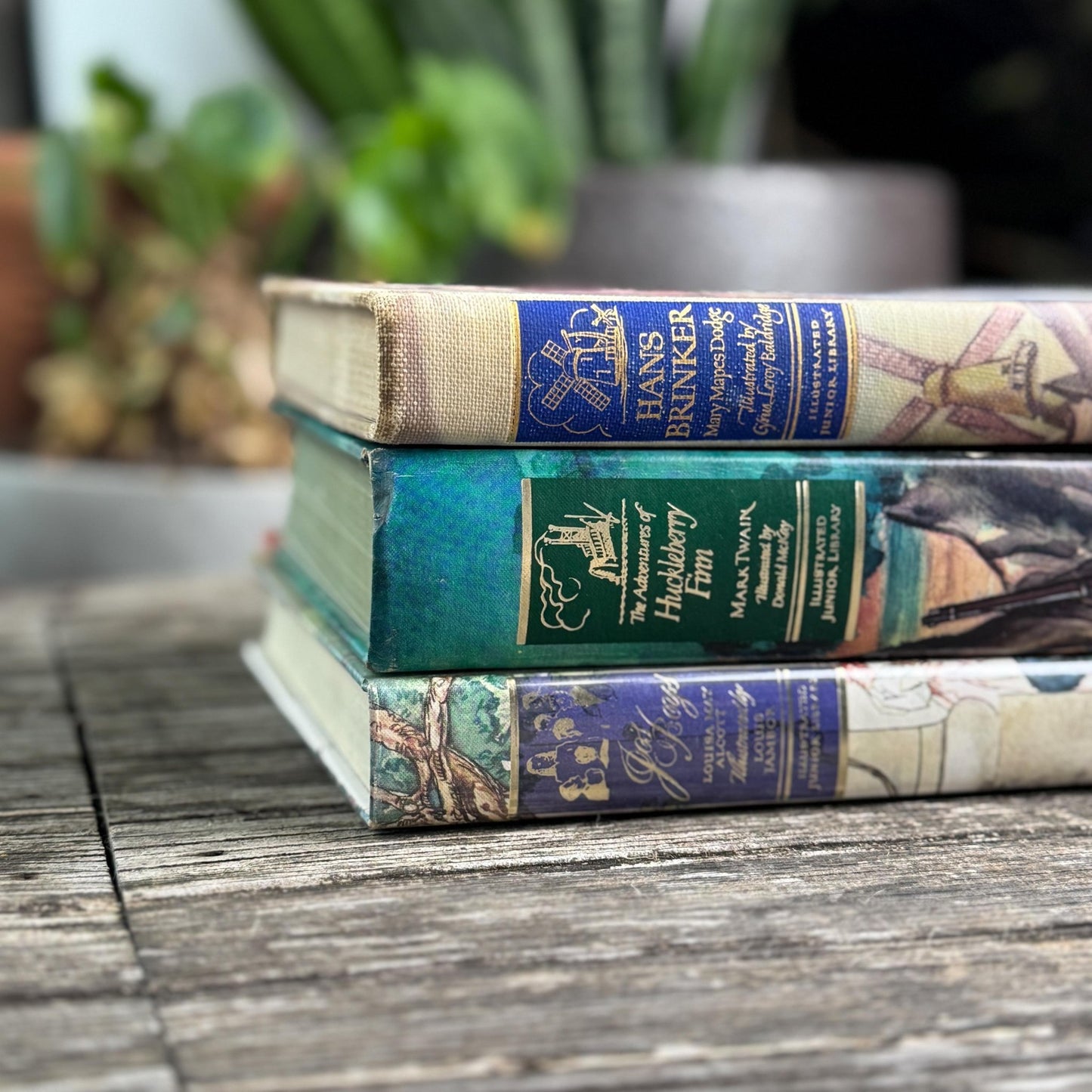 Vintage Children's Illustrated Junior Library Books, Purple Blue Beige - Pretty Old Books