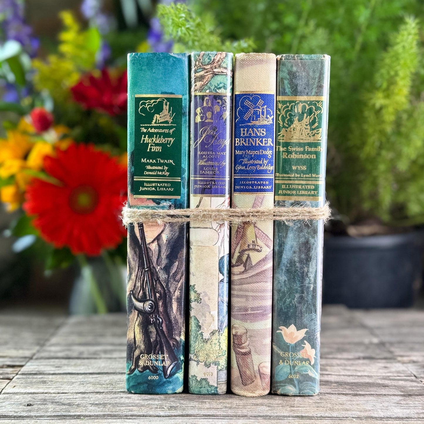 Vintage Children's Illustrated Junior Library Books, Purple Blue Beige - Pretty Old Books