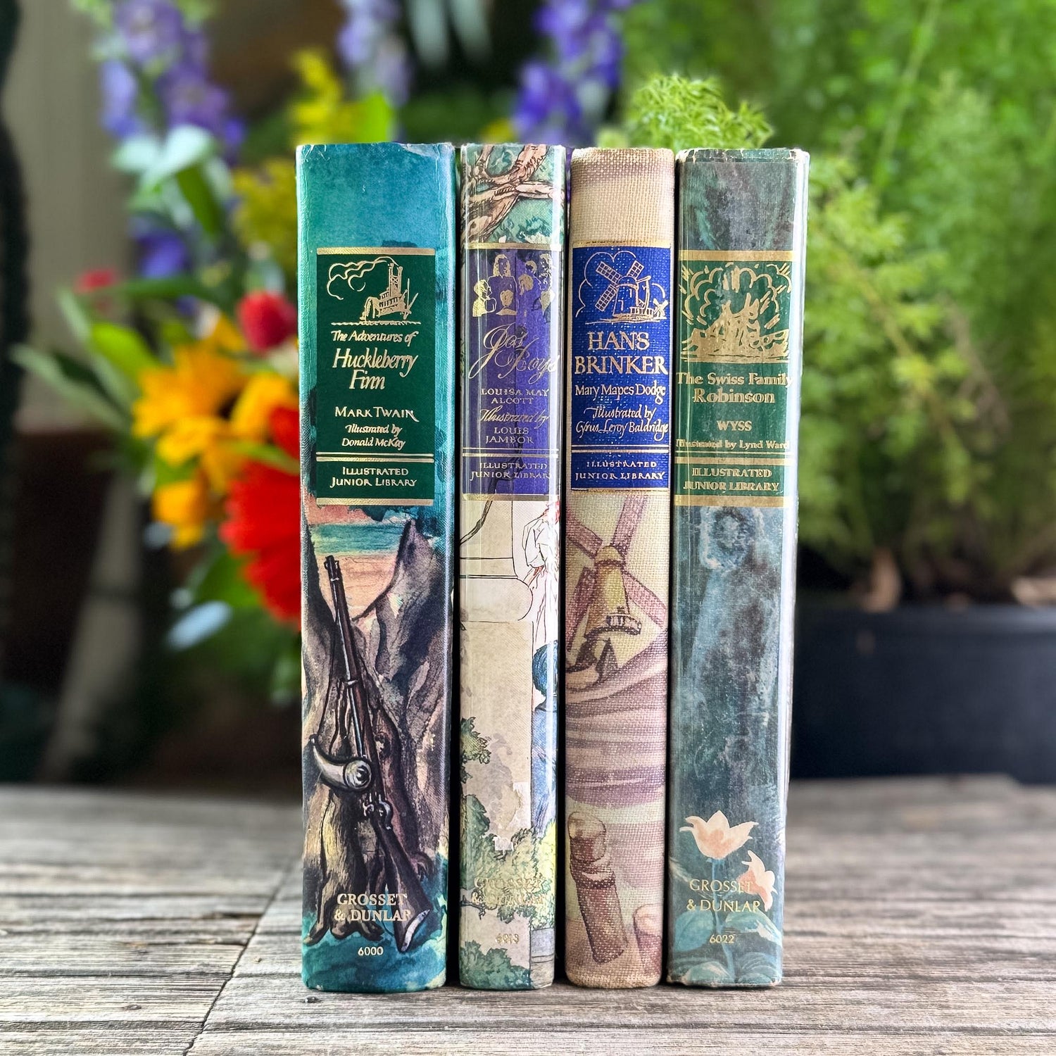 Vintage Children's Illustrated Junior Library Books, Purple Blue Beige - Pretty Old Books