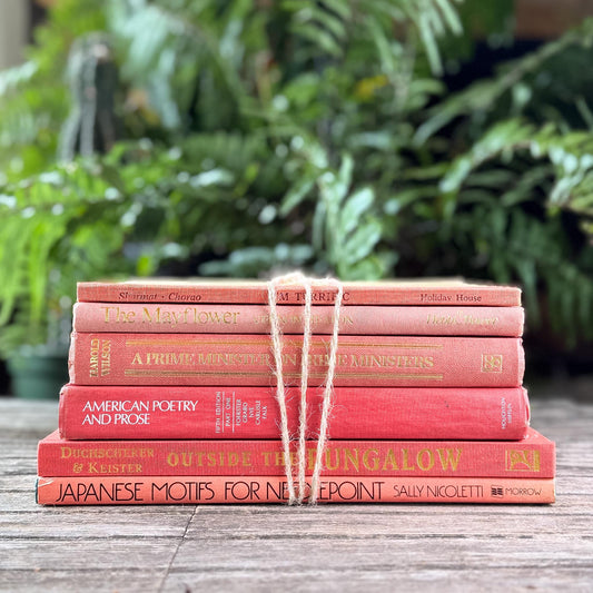 Vintage Coral and Peach Coffee Table Book Bundle - Pretty Old Books