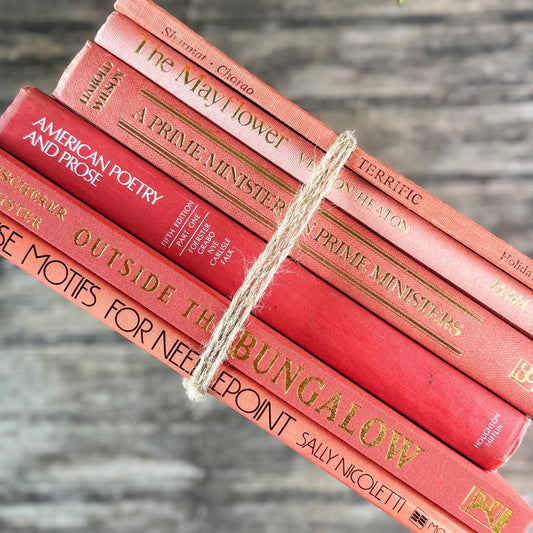 Vintage Coral and Peach Coffee Table Book Bundle - Pretty Old Books