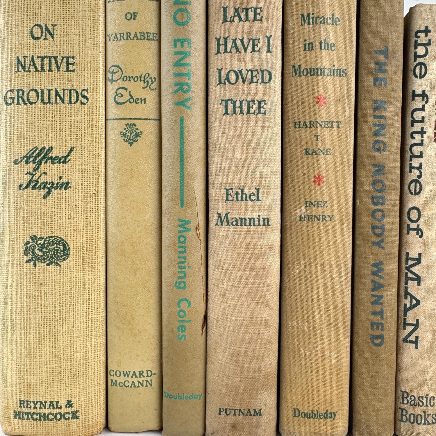 Vintage Cream and Green Book Set for Neutral Mid - Century Shelf Styling - Pretty Old Books