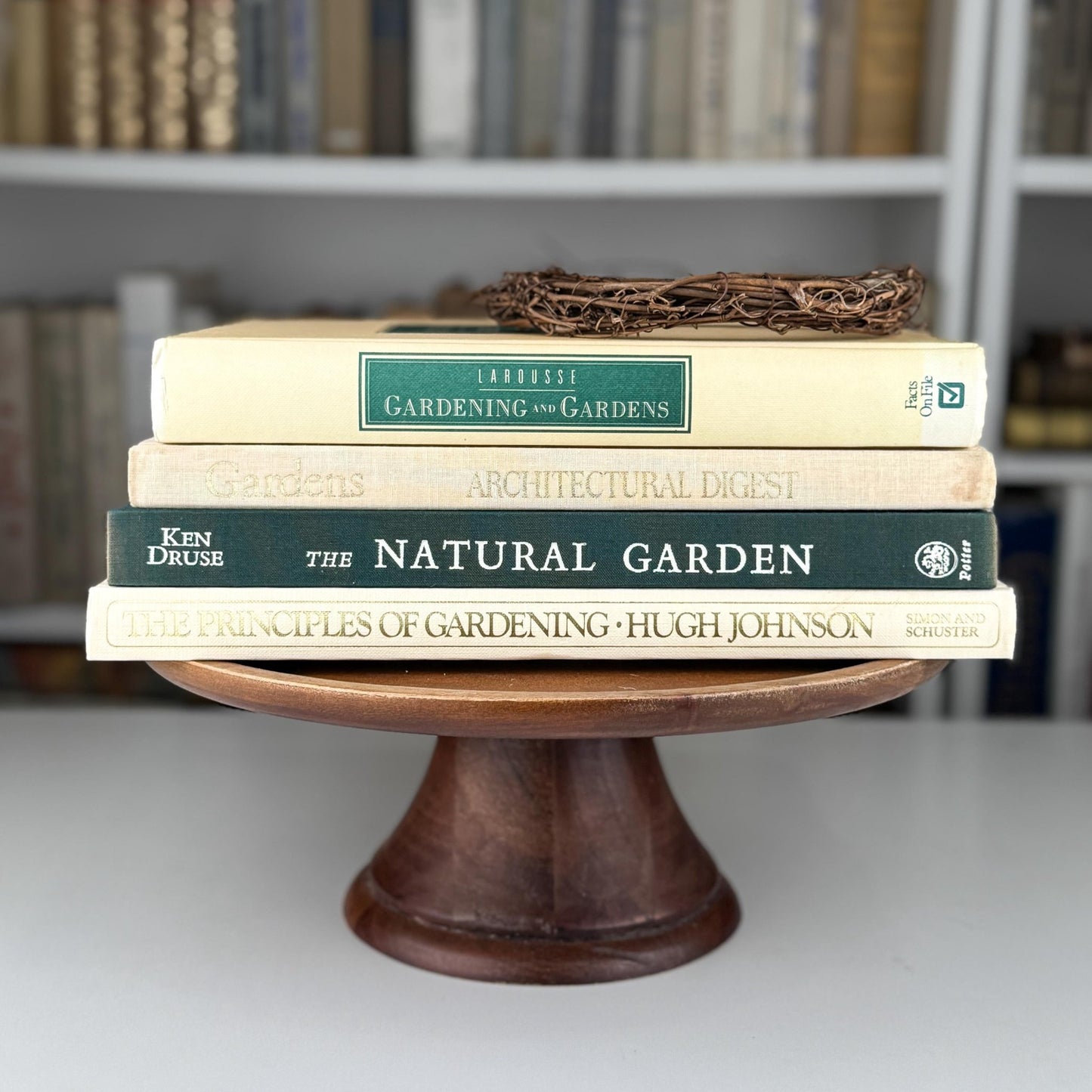 Vintage Cream and Green Gardening Coffee Table Book Bundle for Shelf Styling - Pretty Old Books