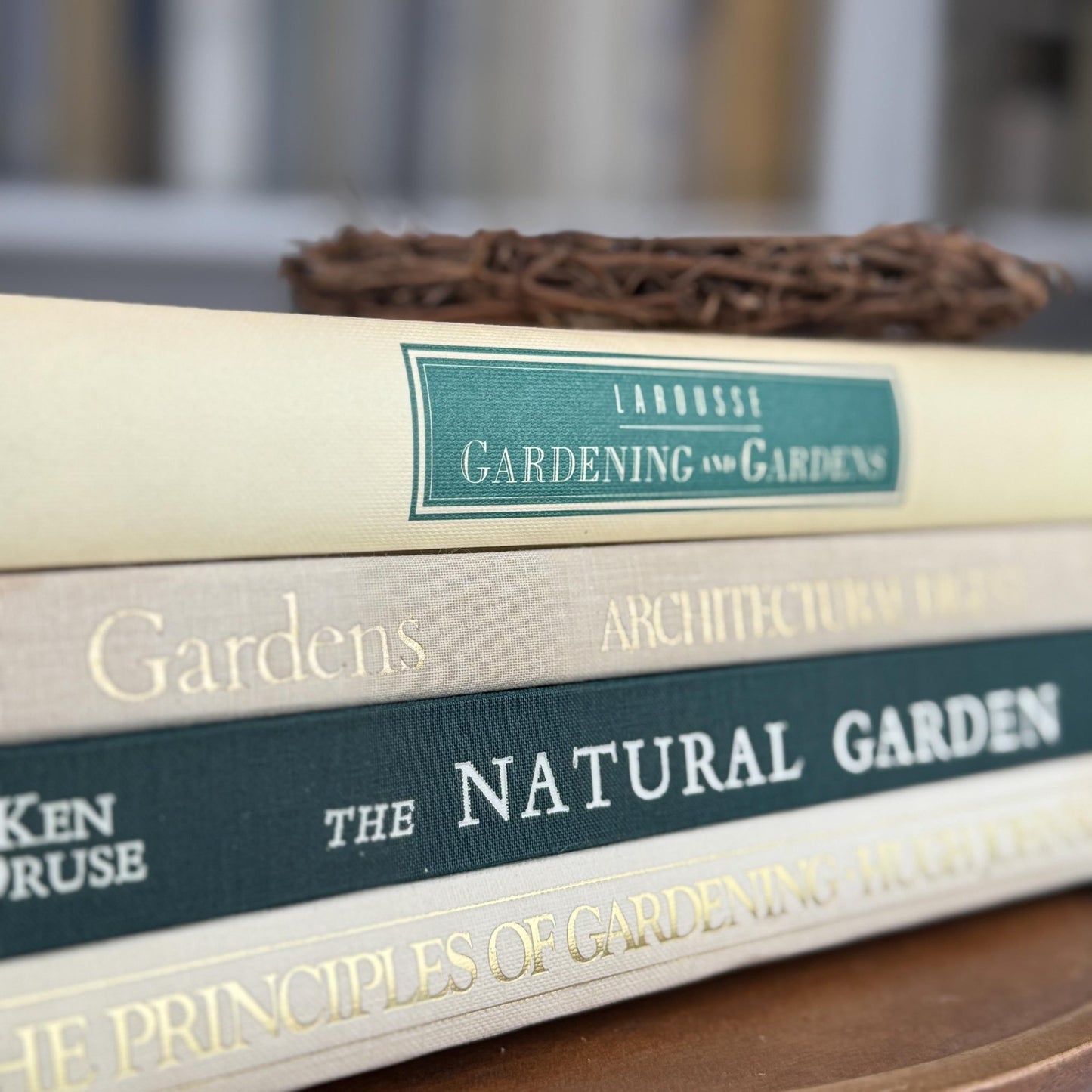 Vintage Cream and Green Gardening Coffee Table Book Bundle for Shelf Styling - Pretty Old Books