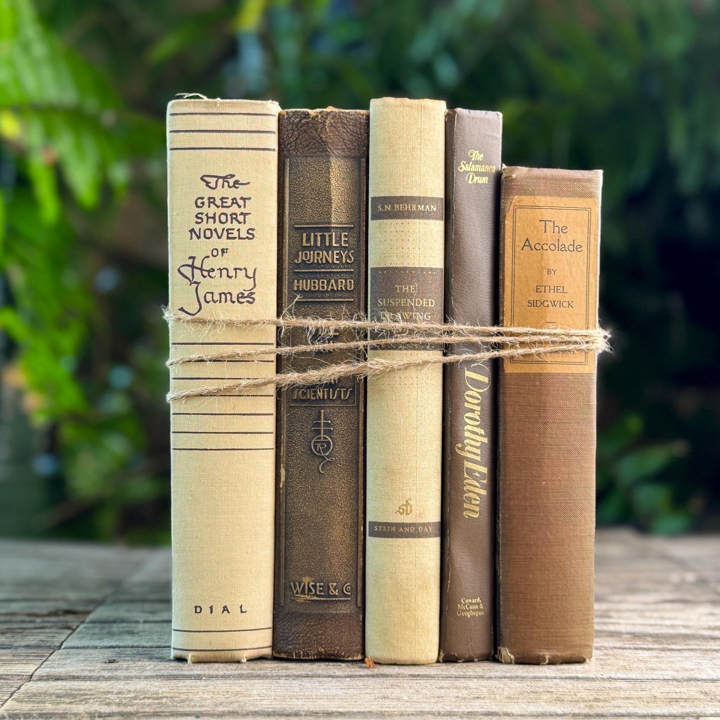 Vintage Cream, Taupe, and Chocolate Brown Masculine Mid Century Book Set - Pretty Old Books