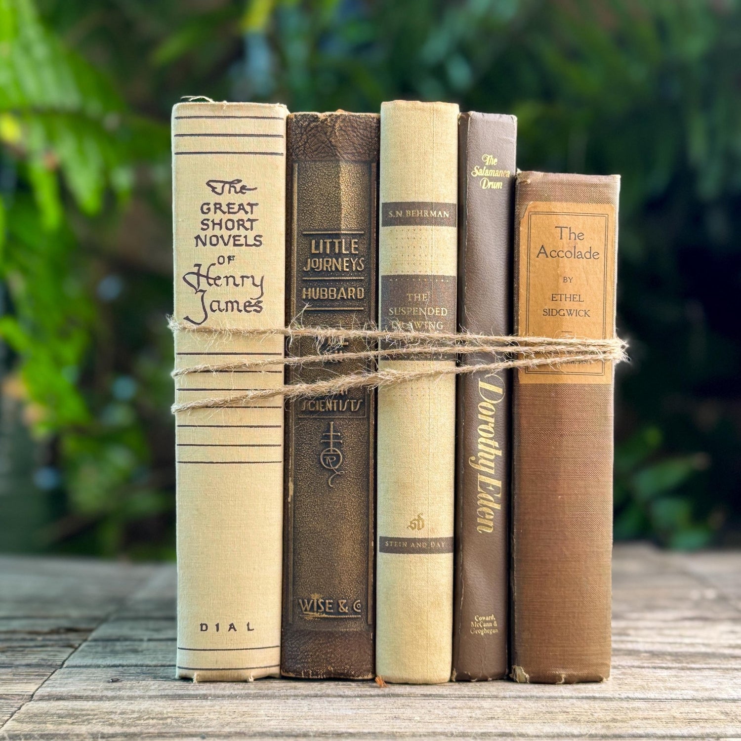 Vintage Cream, Taupe, and Chocolate Brown Masculine Mid Century Book Set - Pretty Old Books