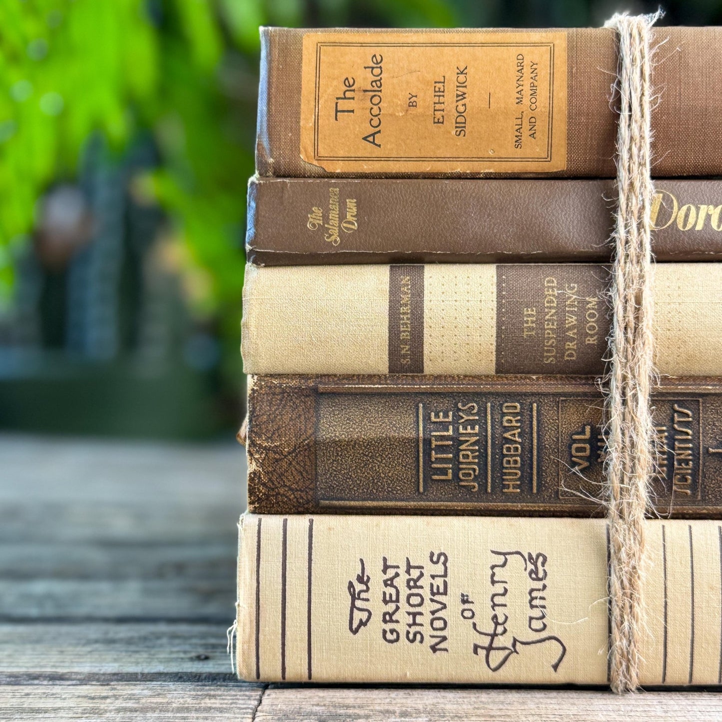Vintage Cream, Taupe, and Chocolate Brown Masculine Mid Century Book Set - Pretty Old Books