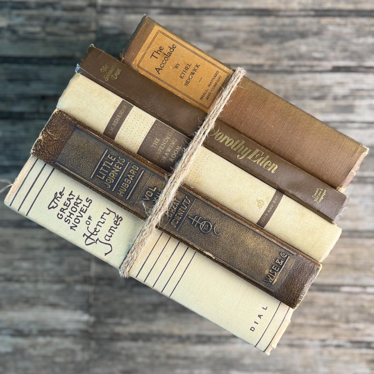 Vintage Cream, Taupe, and Chocolate Brown Masculine Mid Century Book Set - Pretty Old Books