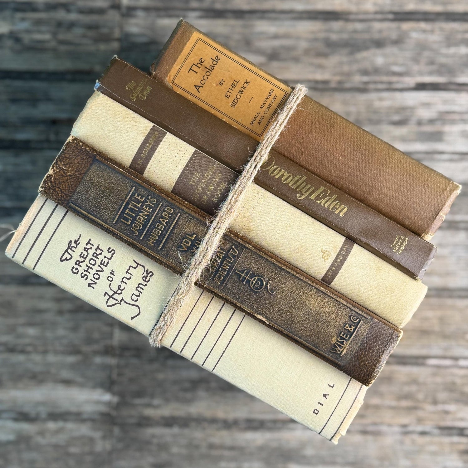 Vintage Cream, Taupe, and Chocolate Brown Masculine Mid Century Book Set - Pretty Old Books