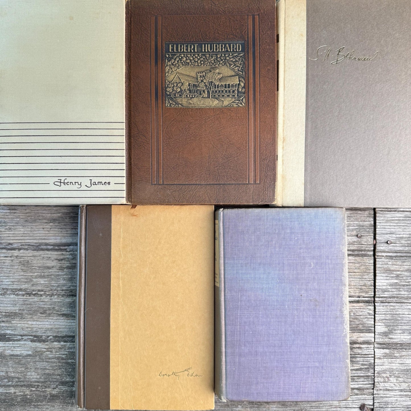 Vintage Cream, Taupe, and Chocolate Brown Masculine Mid Century Book Set - Pretty Old Books