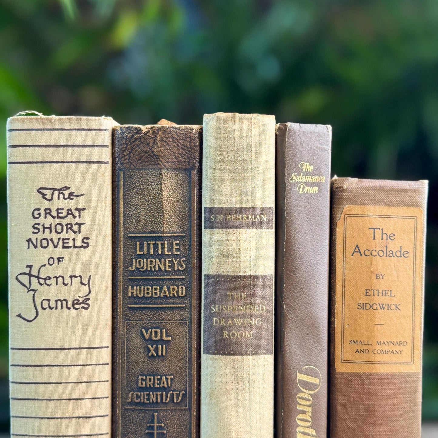 Vintage Cream, Taupe, and Chocolate Brown Masculine Mid Century Book Set - Pretty Old Books