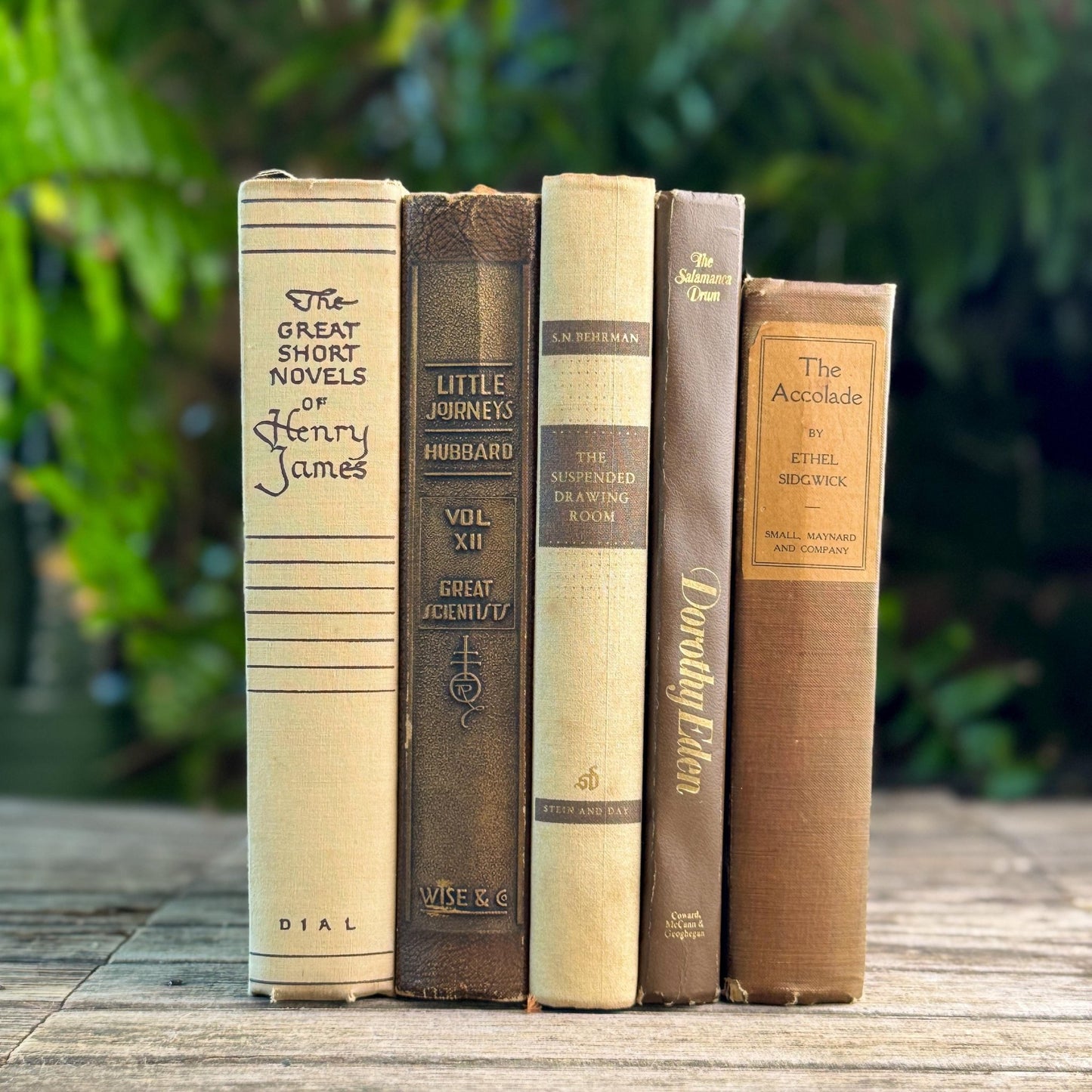 Vintage Cream, Taupe, and Chocolate Brown Masculine Mid Century Book Set - Pretty Old Books