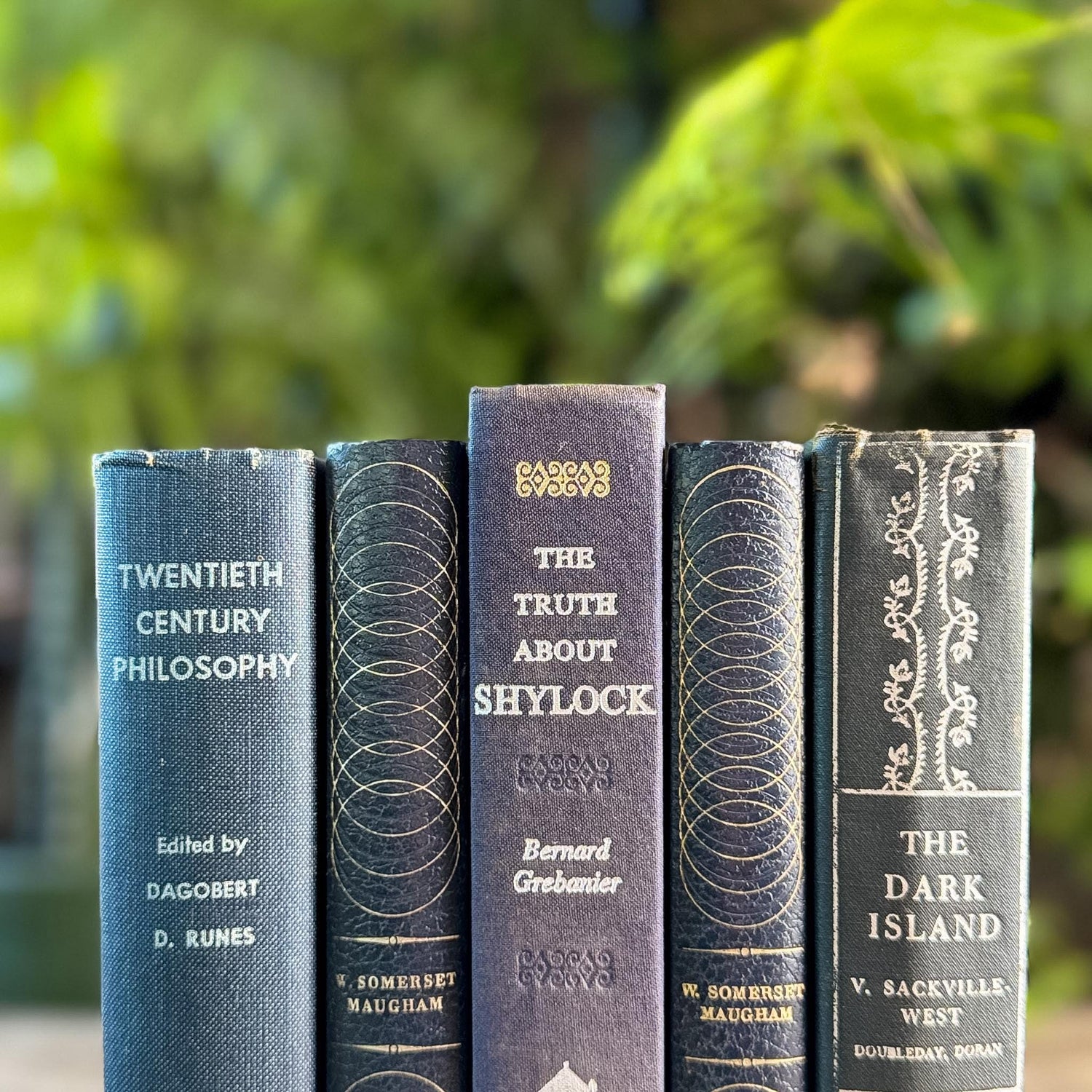 Vintage Dark Blue and Silver Book Set for Moody Shelf Styling - Pretty Old Books