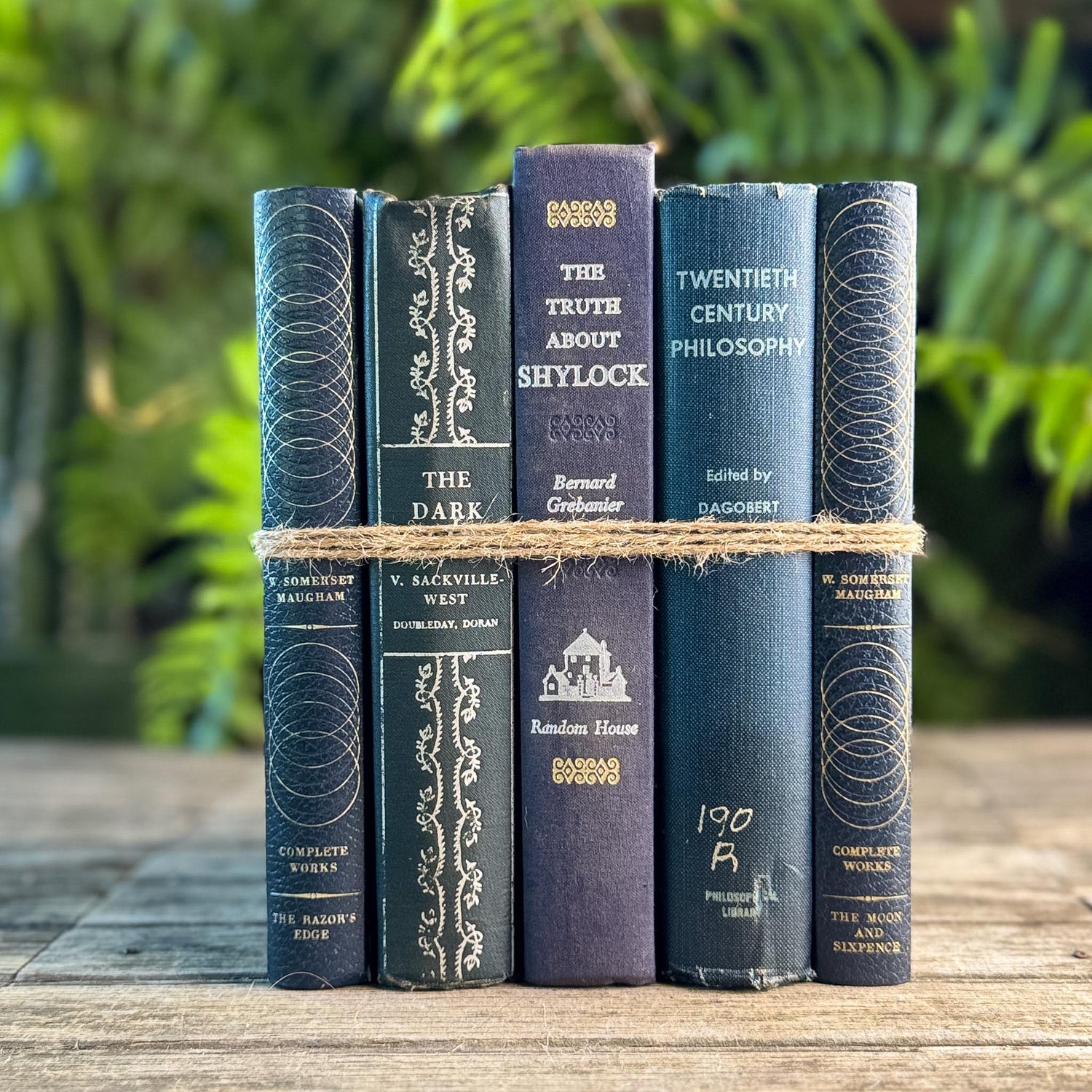 Vintage Dark Blue and Silver Book Set for Moody Shelf Styling - Pretty Old Books