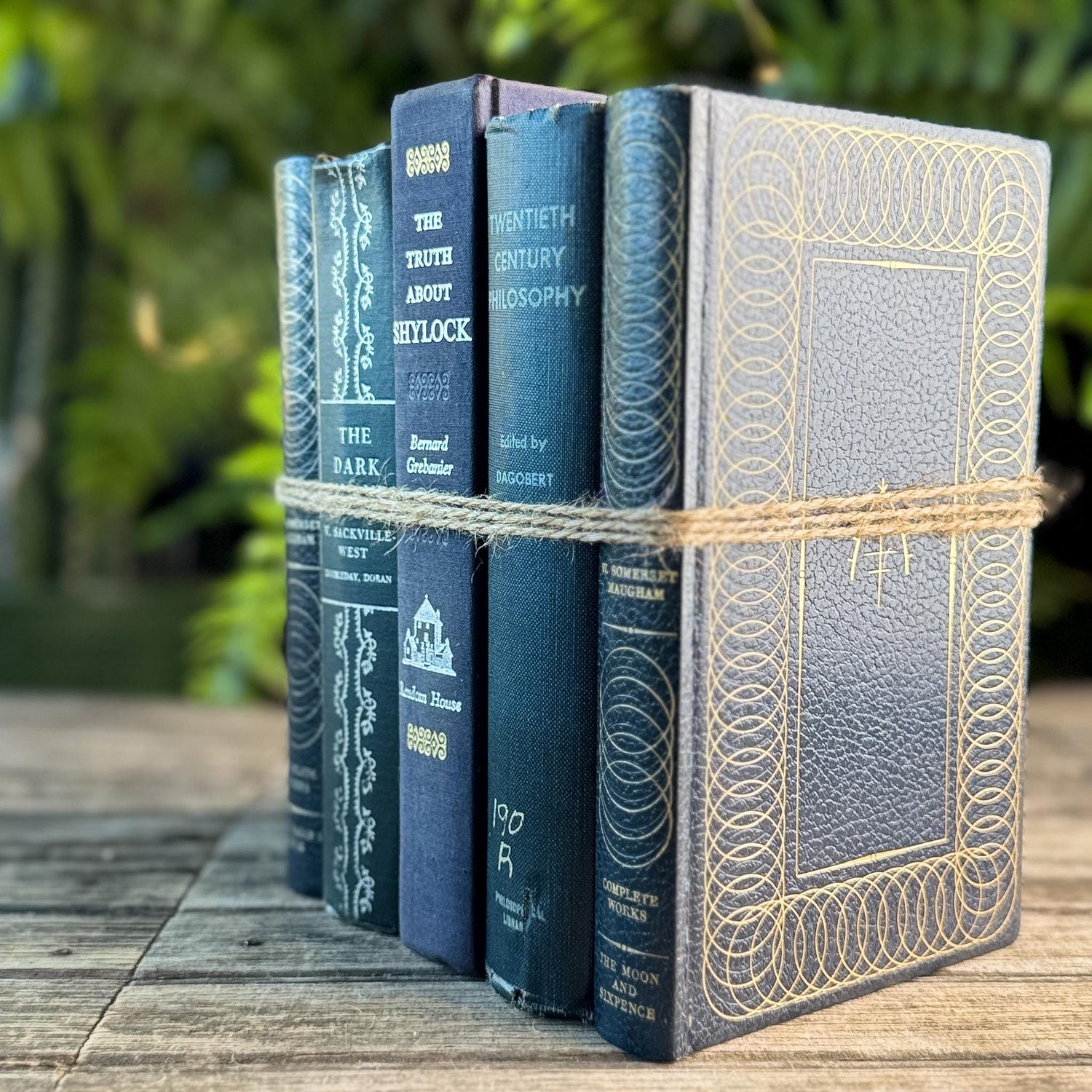 Vintage Dark Blue and Silver Book Set for Moody Shelf Styling - Pretty Old Books