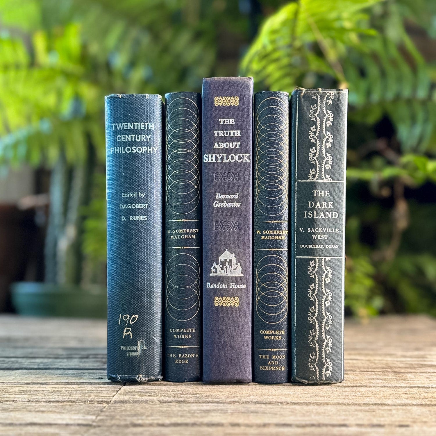 Vintage Dark Blue and Silver Book Set for Moody Shelf Styling - Pretty Old Books
