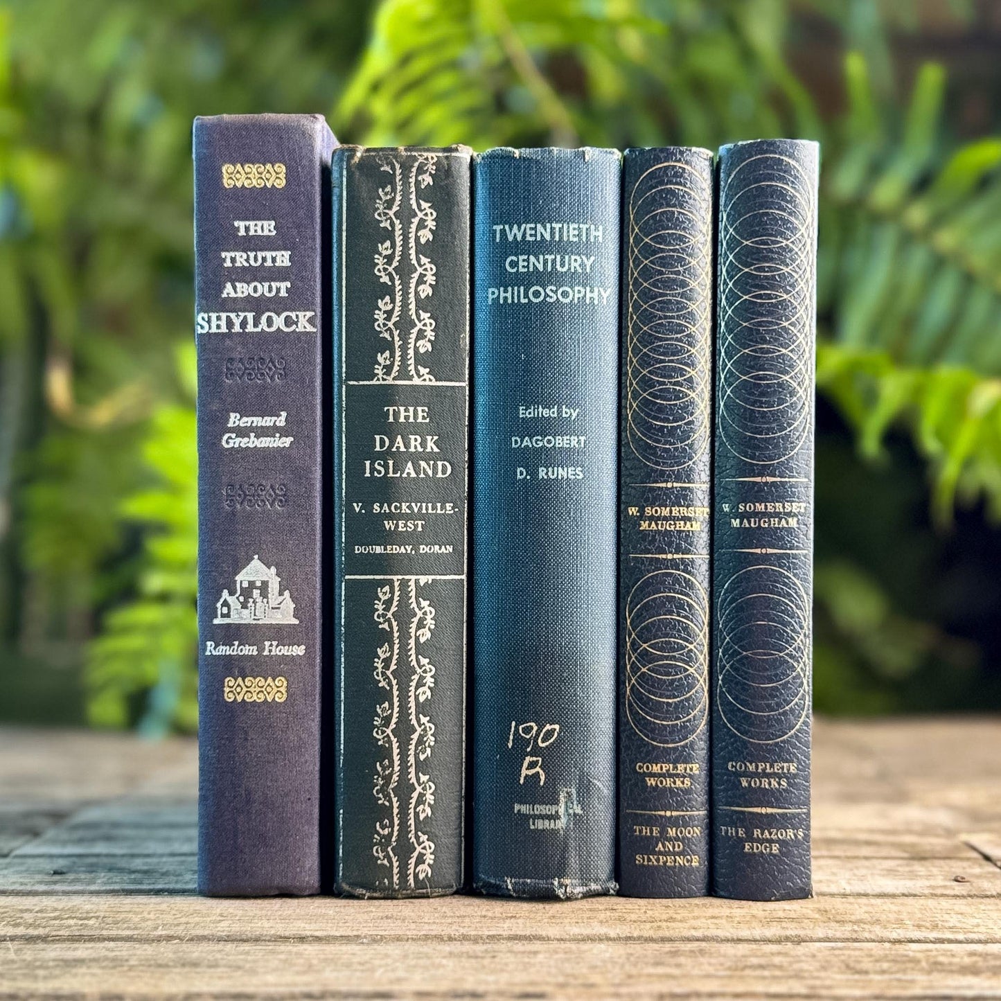 Vintage Dark Blue and Silver Book Set for Moody Shelf Styling - Pretty Old Books