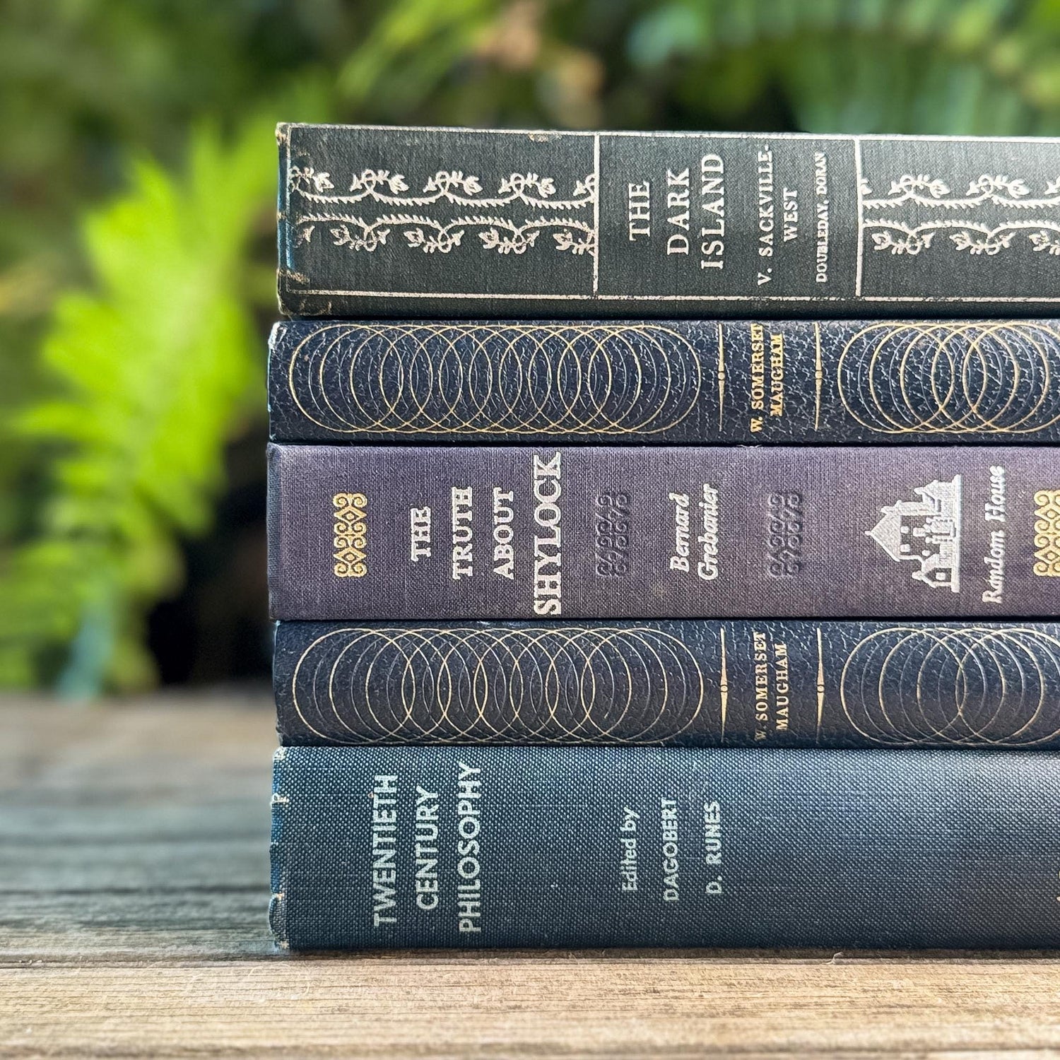 Vintage Dark Blue and Silver Book Set for Moody Shelf Styling - Pretty Old Books